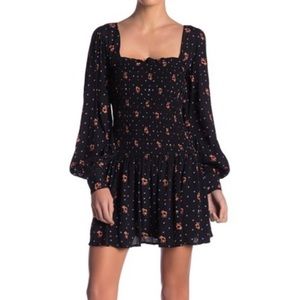 Free People Two Faces Print Black Mini Dress